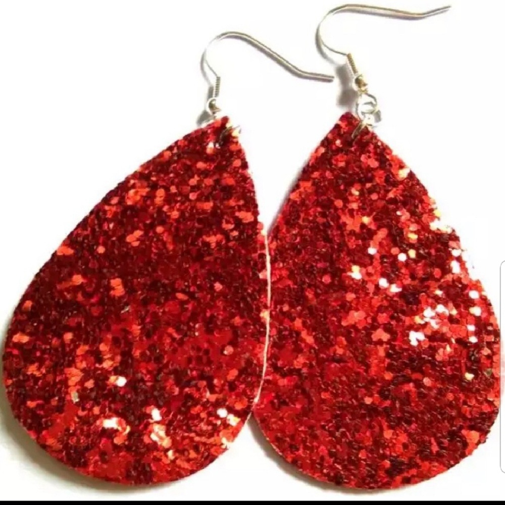Glitter red handmade teardrop earrings